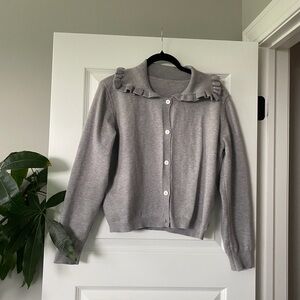 Chic Gray Ruffled Cardigan